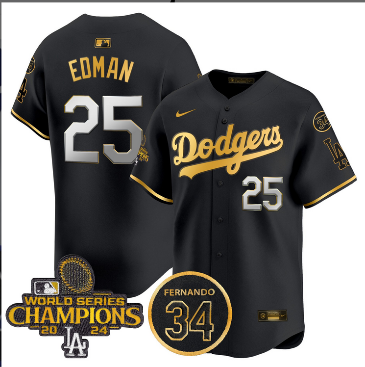Men MLB Los Angeles Dodgers #25 Edman black 2024 World Series Champions Patch Limited Jersey style 4->los angeles dodgers->MLB Jersey